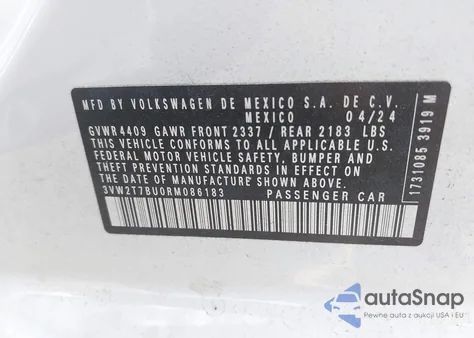 2024 Volkswagen Jetta Gli 2.0T Autobahn z USA, uszkodzony, nr VIN 3VW2T7BU0RM086183